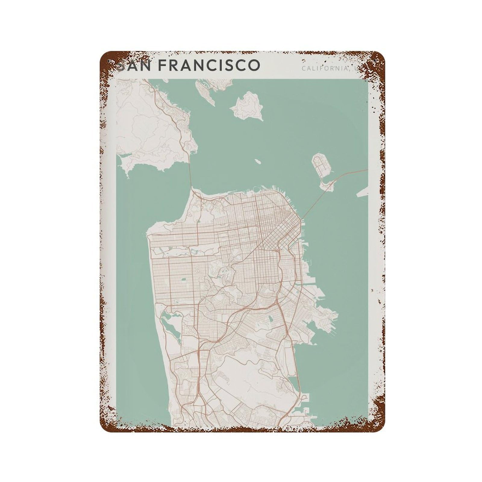 xiaoxiaoshen San Francisco Map City USA California Wall Decor Art Metal Tin Poster Modern Home Decor Art Home Bar Shop Decorations Vintage Sign 40x30cm