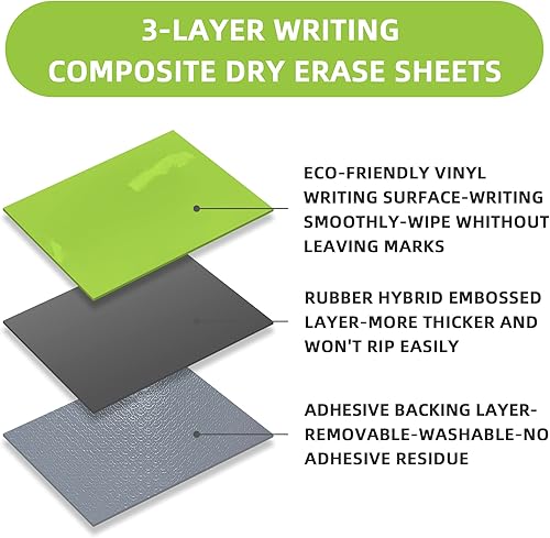 Miniatura 3 de Adhesivo para pizarra de borrado en seco, calcomanías de pizarra blanca, 8.3 x 11.7 pulgadas, lavables+hojas de borrado en seco extraíbles,