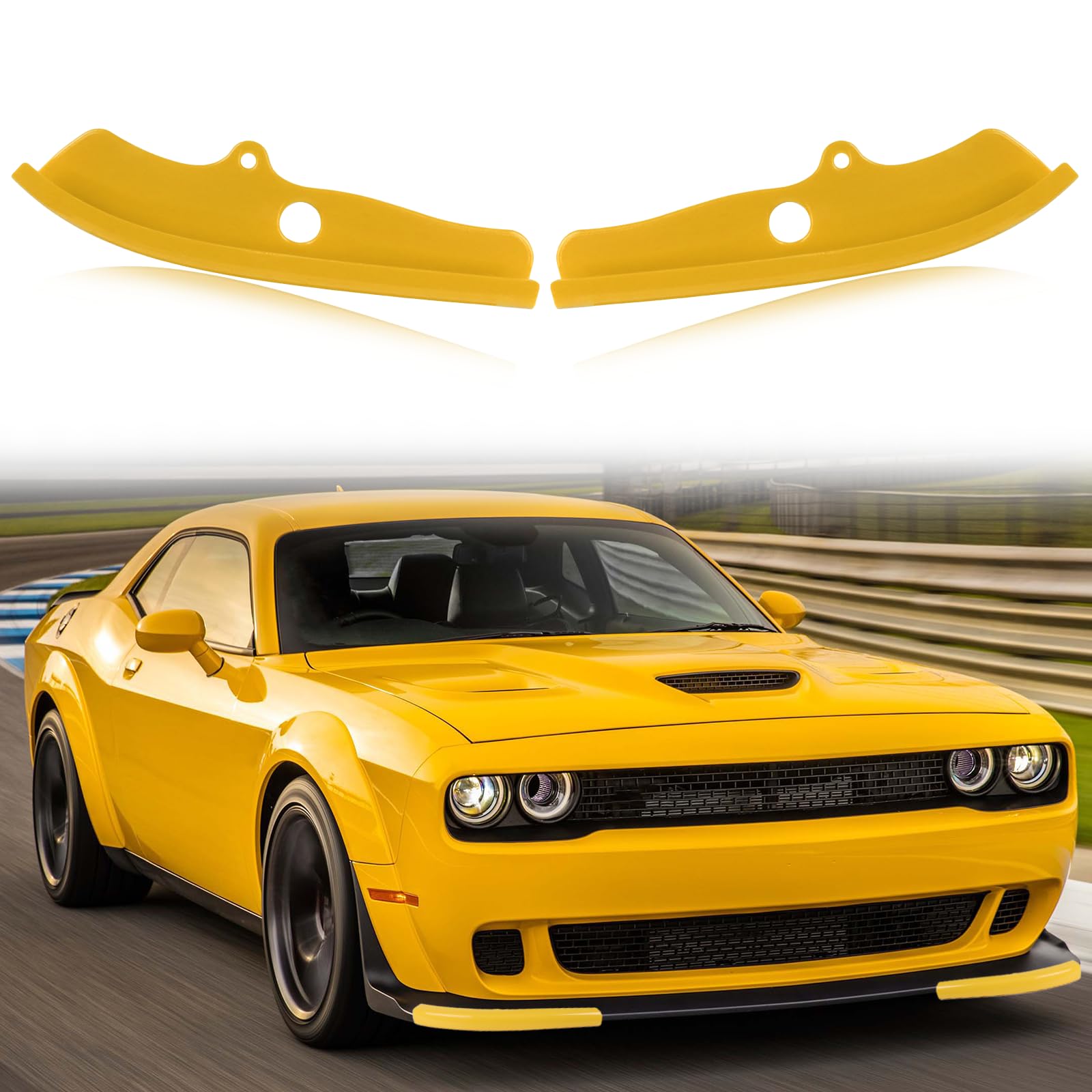 Front Bumper Lip of 2 Pcs - Carbon Fiber Splitter Protector Cover Compatible with 2015-2020 Dodge Challenger Scat Pack R/T GT SRT/SRT 392 Plus, Yellow