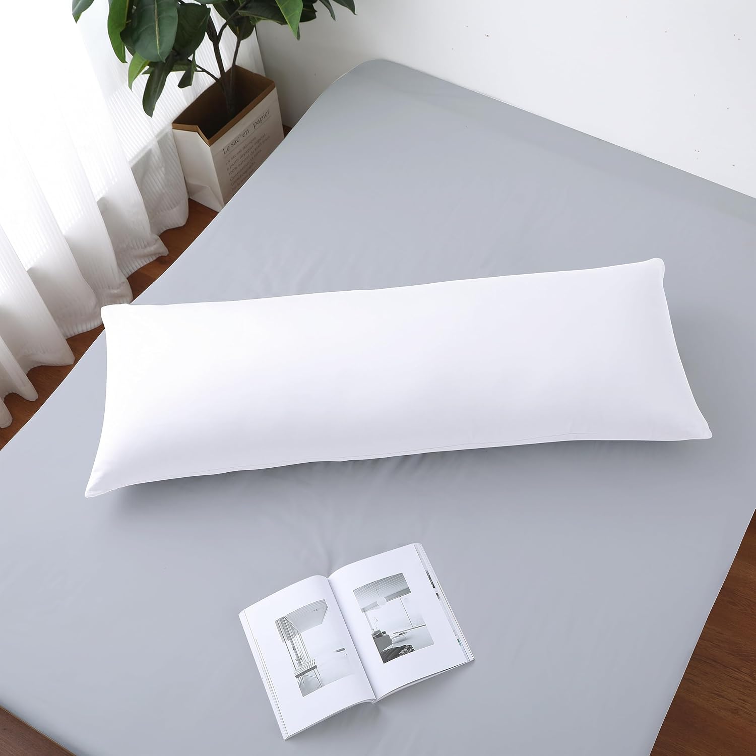 Body Pillow Cover Long Pillow Case,100% Egyptian Cotton Bed Pillow Protector with Zipper,400 Thread Count Cooling Full Body Pillowcase for Adults 20x54 Inches (1 Pack,White) - Image 5
