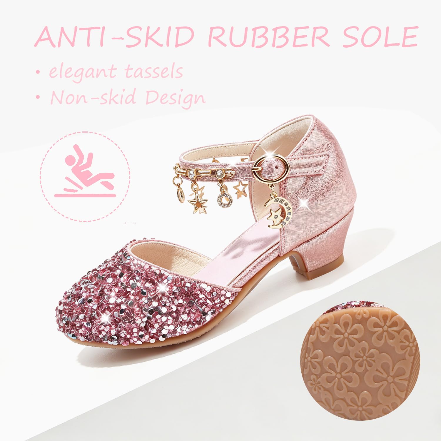 Chaussure Paillettes Princesse Fille Mary Jane Chaussures Talon Enfant Chaussures de Danse Déguisement Cosplay Chaussure Mariage Noël Anniversaire Cérémonie Fête - 5