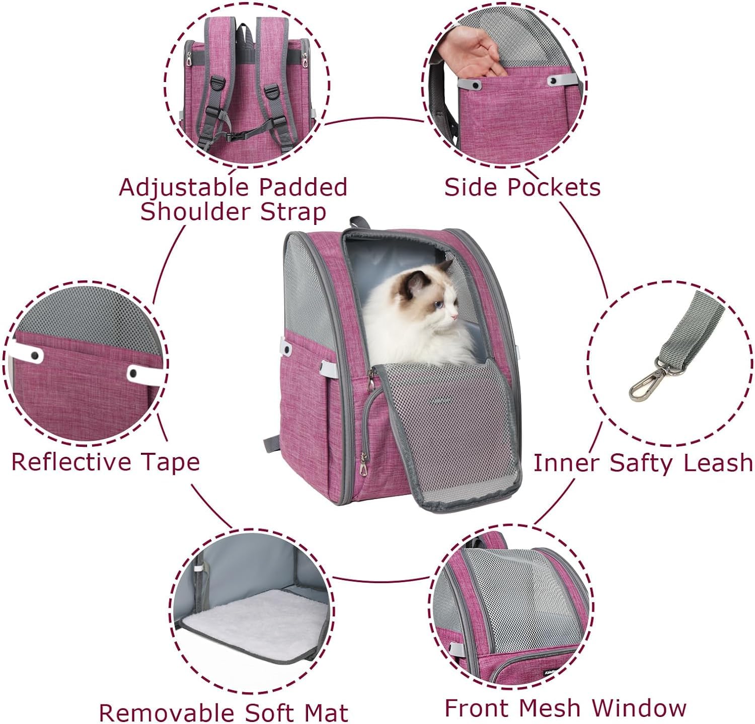 Rucksack Tragbare Katzenrucksäcke Für Tragen Von Katzen, Haustierrucksack, Netz-Hunderucksack Haustier(Pink)