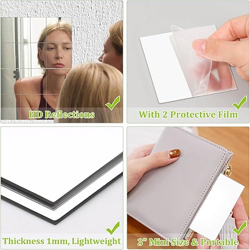 Miniatura 3 de ROADPLUM 30 piezas de azulejos de espejo acrílicos autoadhesivos, 3 pulgadas, cuadrados de alta definición, pequeños azulejos de espejo para