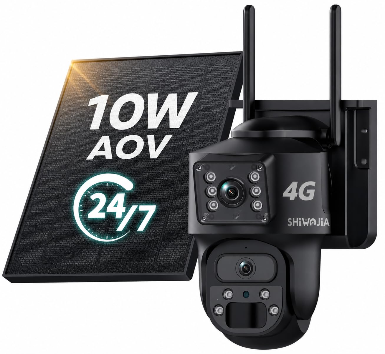 SHIWOJIA Caméra de sécurité solaire sans fil 4G AOV à double objectif 10050