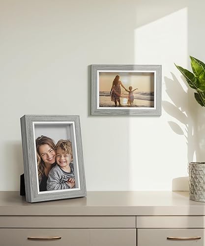 Miniatura 2 de Afuly Marco de fotos de 8 x 10 pulgadas de 5 x 7 pulgadas con paspartú, marcos de fotos profundos de grano de madera gris, decoración de collage de