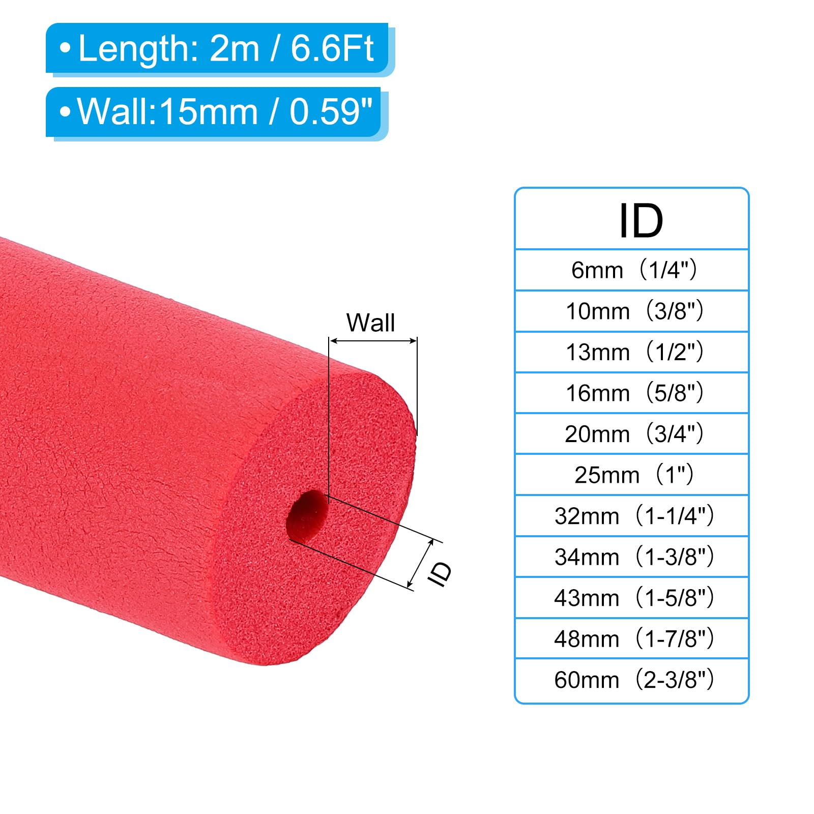 PATIKIL 1/4" (6mm) ID x 6.6Ft x 0.59" Pipe Insulation - Image 2