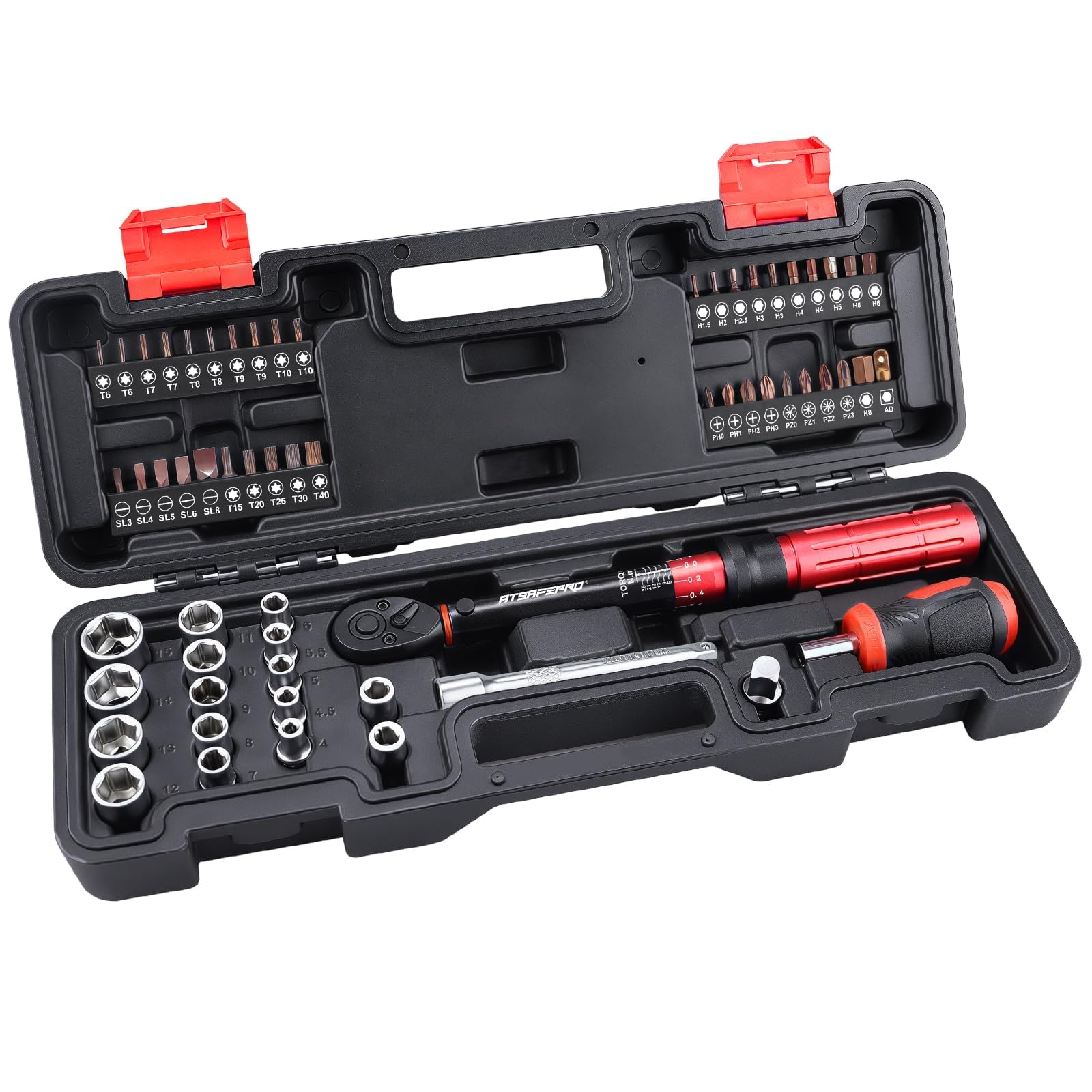 ATsafepro Clé Dynamométrique 1/4" 3-25Nm,61 Pièces Jeu de Tournevis Magnétique avec Tête Réversible,Pécision ± 3% Pour Vélo, Bricolage, Mécanique Auto