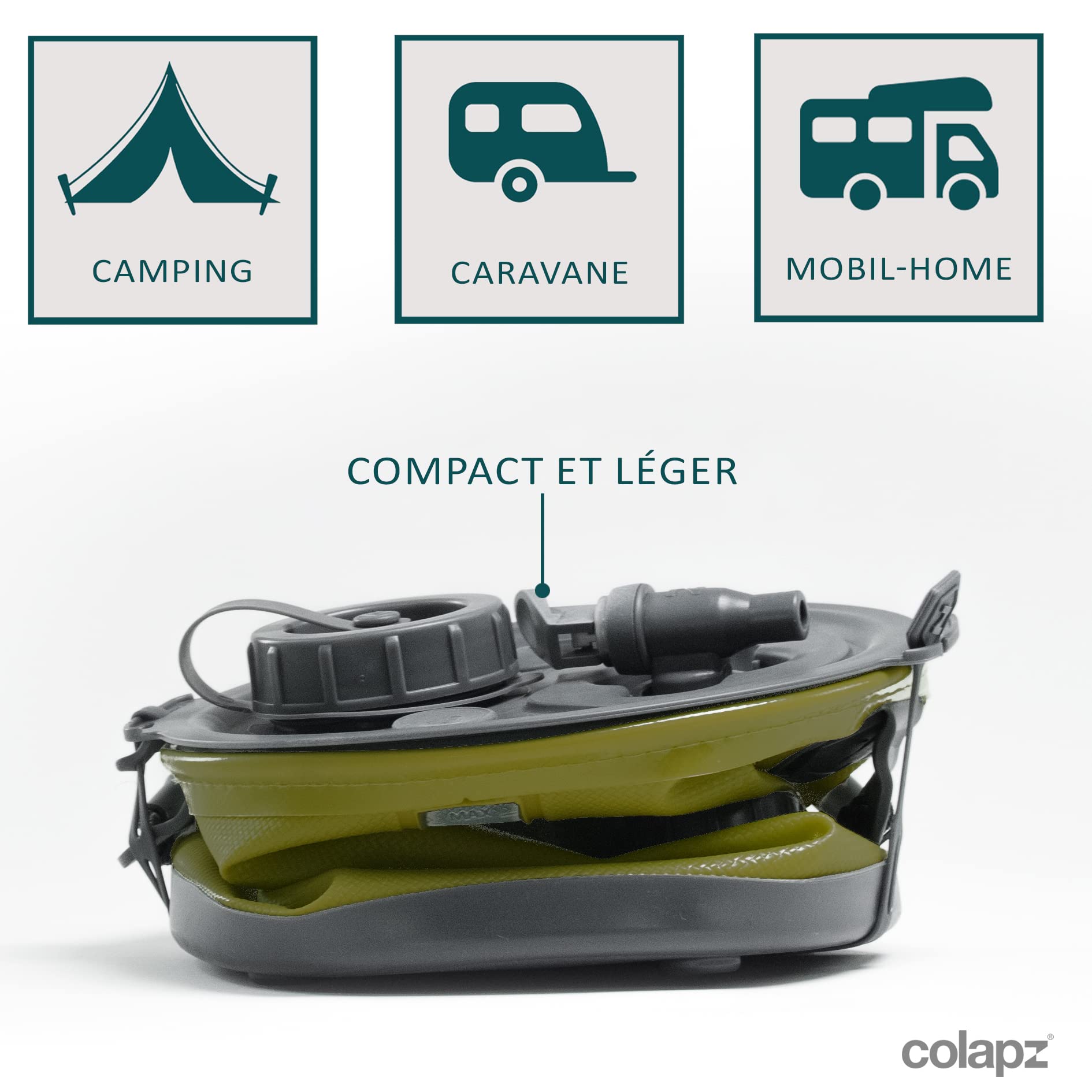 Colapz Pliable Distributeur d'Eau 8 L Vert Olive sans BPA Jerricane 2 en 1 Seau Camping Arrosoir