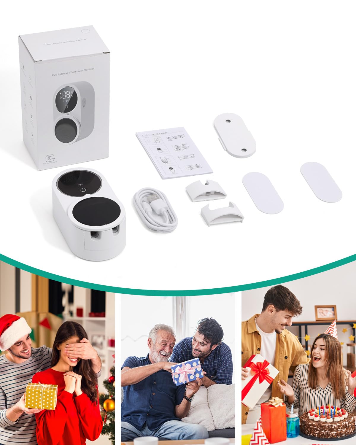 ORIA Sterilizzatore UV per Spazzolini – Mural senza Contatto | UV + Calore, Sensore Ir Auto, Display Led, Parete, Ricarica USB-C, per Bagno, Viaggio