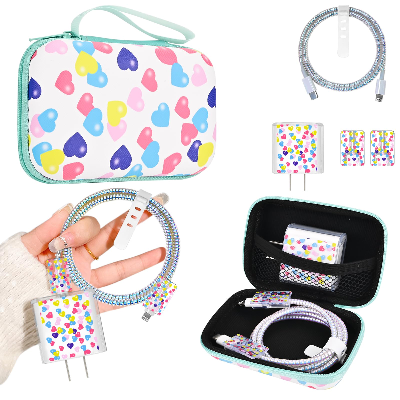 Organizador de cables USB y protector de cargador de teléfono con bolsa de transporte 8