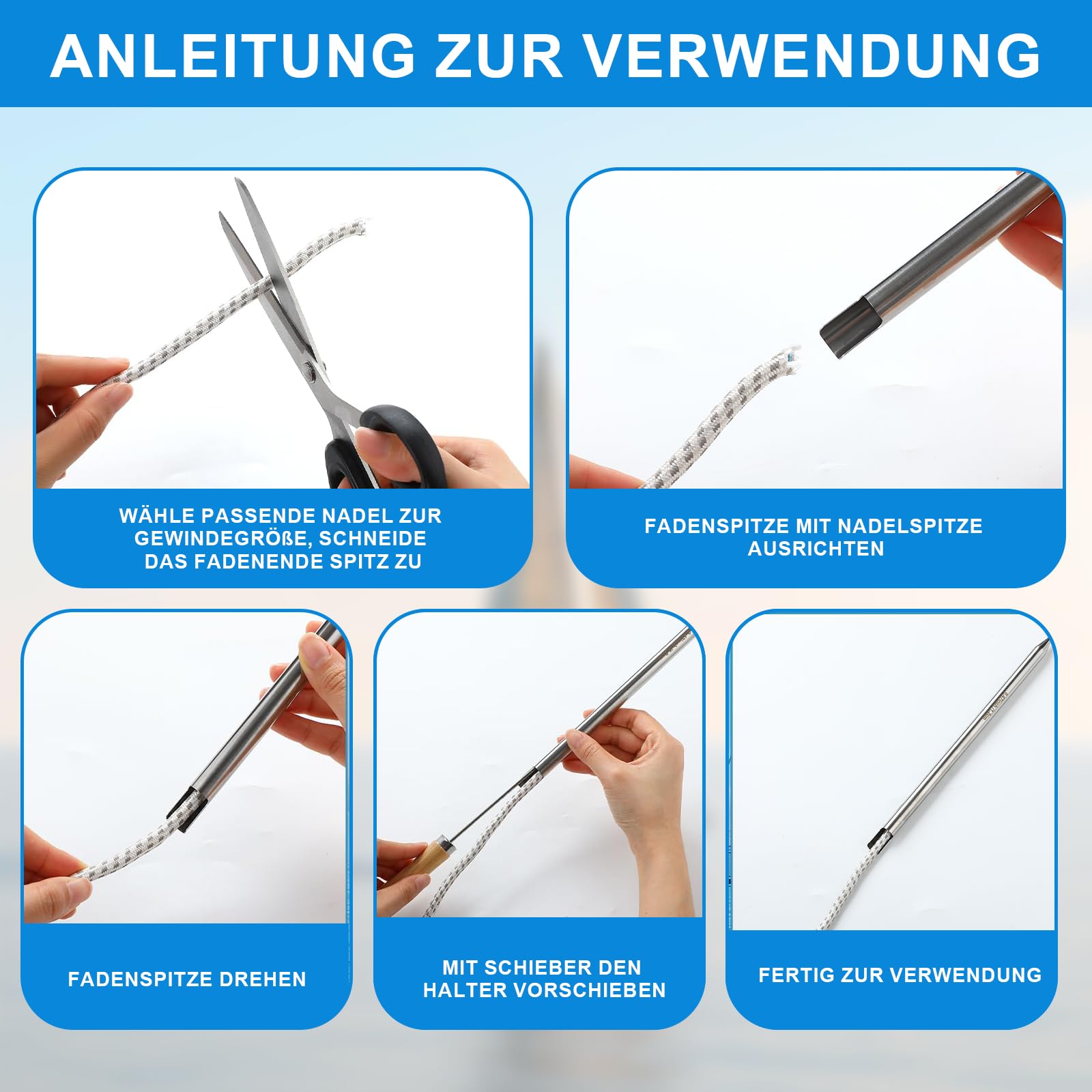 9-Teiliges Seil-Spleißwerkzeug-Set, Seilspleiß-Set, Fid-Kit mit Edelstahl-Stranghalter Seilverbindungsset und Schwarzes Klebeband, Flechtnadeln für Geflochtene Seilverbindung Segeln Takelage Seilwinde