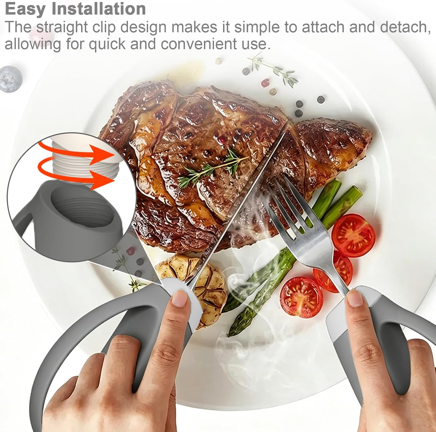 Silicone Knife and Fork Handles - Adaptive Utensils for Elderly, Slip-Reducing Easy Grip for Parkinson's and Hand Tremors (Grey)