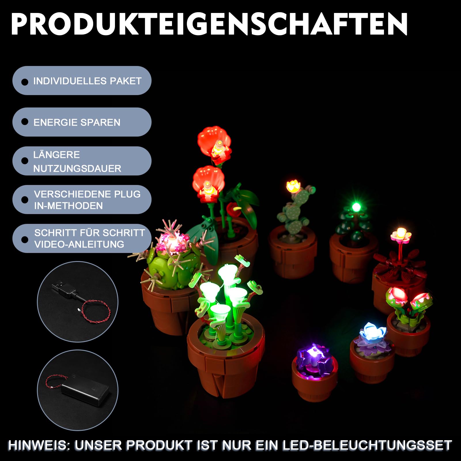 Led Licht Set für Lego 10329 Icons Mini Pflanzen (Kein Lego), Dekorationsbeleuchtungsset für Lego Tiny Plants 10329 Kreative Spielzeug