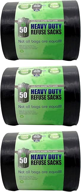 Trade Heavy Duty Refuse Sack- 50 L Heavy Duty Bin Bags- 50 Black Bin Bags In One Roll (Pack Of 3)