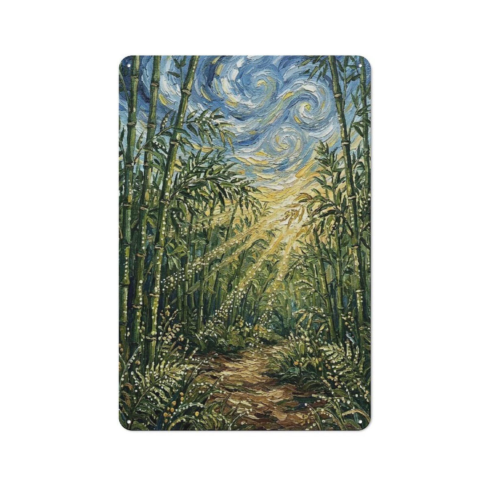 Junmoney Style-1 Tin Wall Plaque 30X20cm With Bamboo Forest Path With Starry Sky For Café Or Restaurant, Housewarming Present For People Styling Café And Restaurant