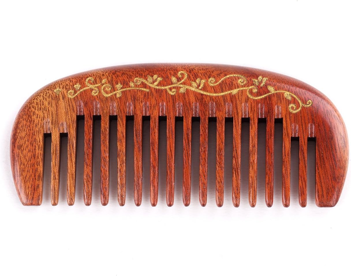 Breezelike No Static Red Rosewood Pocket Wide Tooth Comb with Go.