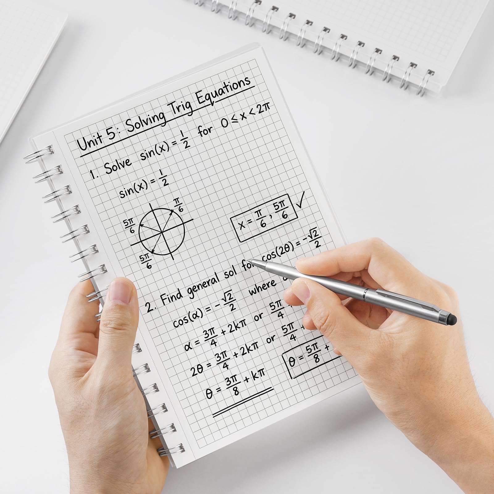 Cuaderno cuadriculado en espiral A5, paquete de 3, 160 páginas, papel grueso de 100 g/m², cubierta translúcida esmerilada impermeable, diario cuadrado perforado para oficina escolar