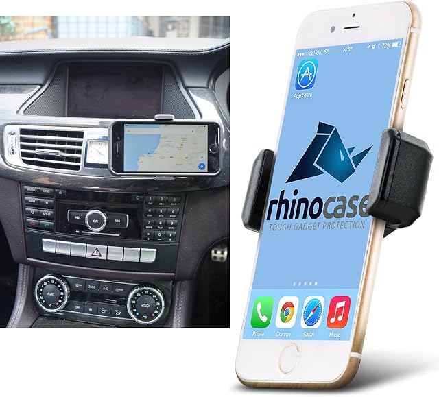 Rhino Gadget Universal in Car Air Vent Mount Holder for Apple iPhone 12 11 X XR XS Max 8 7 6S 6 Plus SE 5S 5C Samsung Galaxy S21 S20 Edge Note LG G7 HTC Google Pixel Huawei P20 OnePlus Sony Xperia - Black