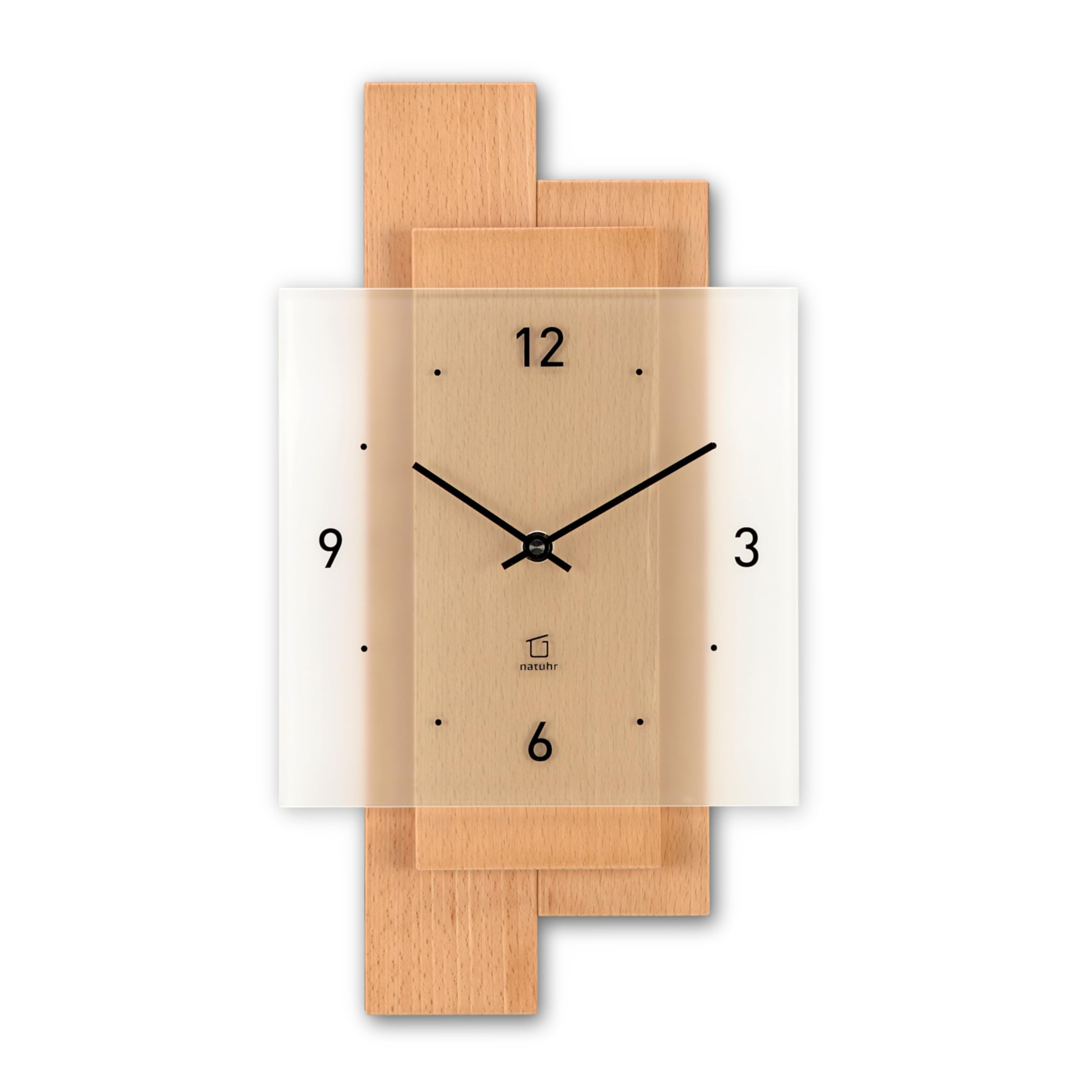 Orologio da parete in legno di faggio massiccio, vetro minerale U.T.S. Movimento (faggio oliato, meccanismo radio)