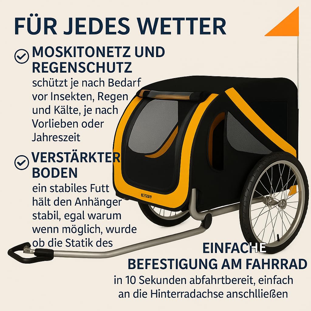 Purlov Remorque de vélo pour chien jusqu'à 40 kg, avec ceinture de sécurité, moustiquaire, housse de pluie, pneus 20" et cadre en acier