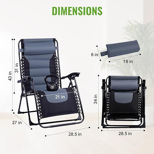 Miniatura 2 de Backyard Expressions Deluxe XL - Silla reclinable acolchada  Tumbona ergonómica antigravedad con diseño plegable, bandeja lateral y reposacabezas