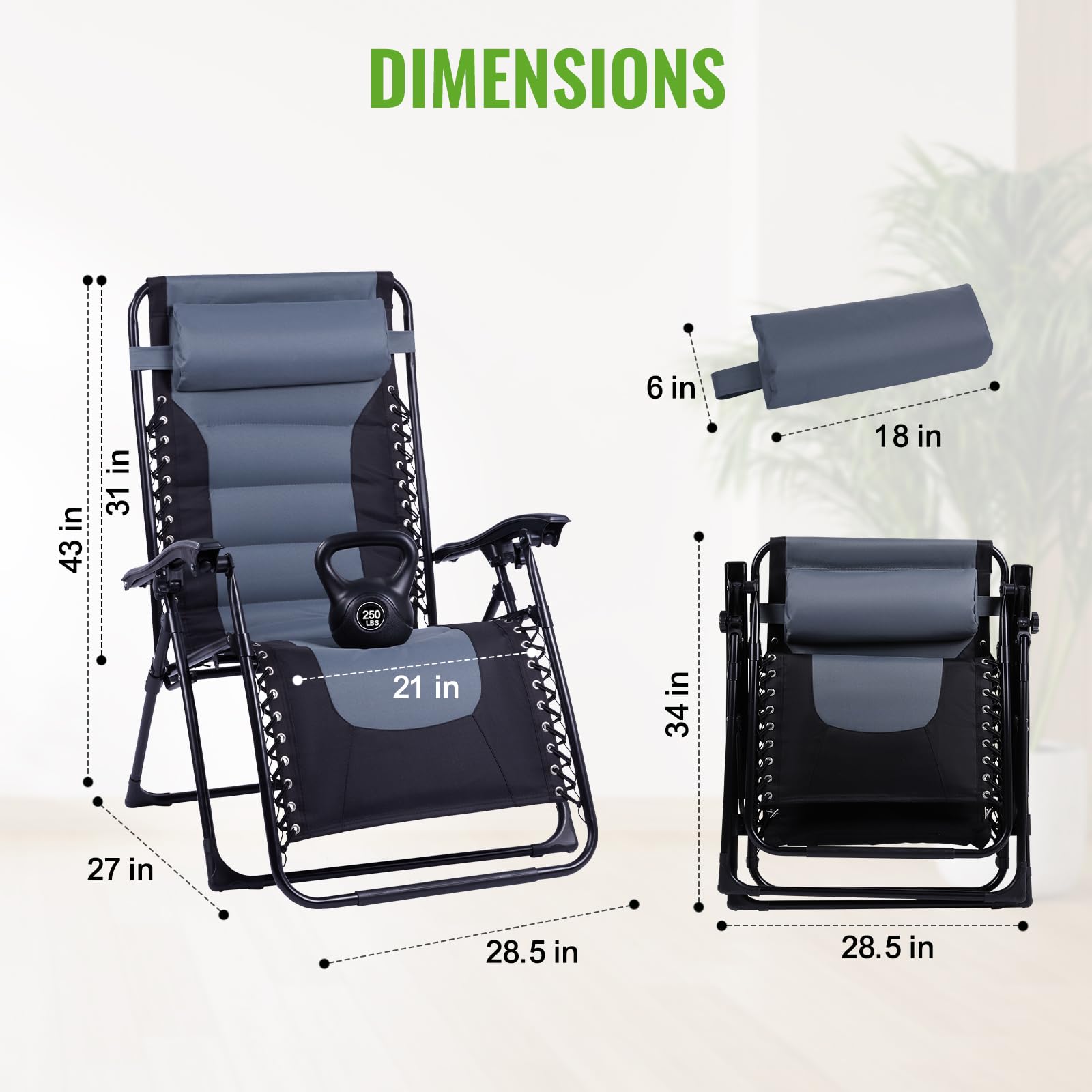 Backyard Expressions Deluxe XL Relaxsessel – Gepolstert, Klappbar, Mit Zero-Gravity-Funktion & Ablage