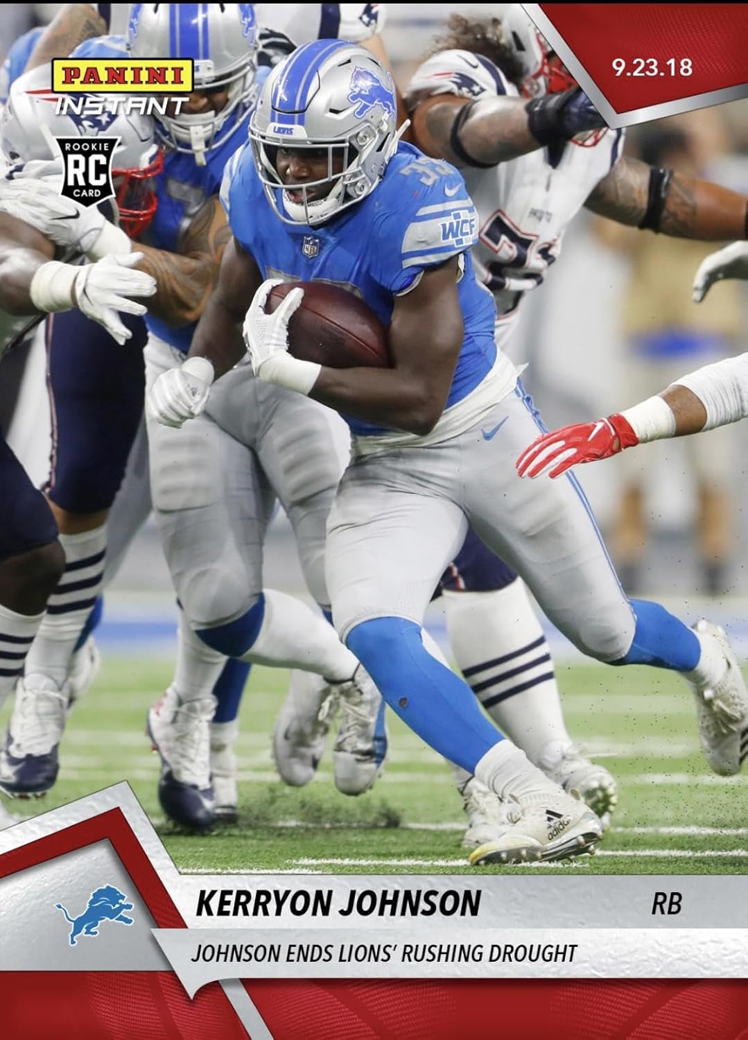 2018 Kerryon Johnson Ends Detroit Lions Rushing Drought Panini Instant Card #40 - Football Cards