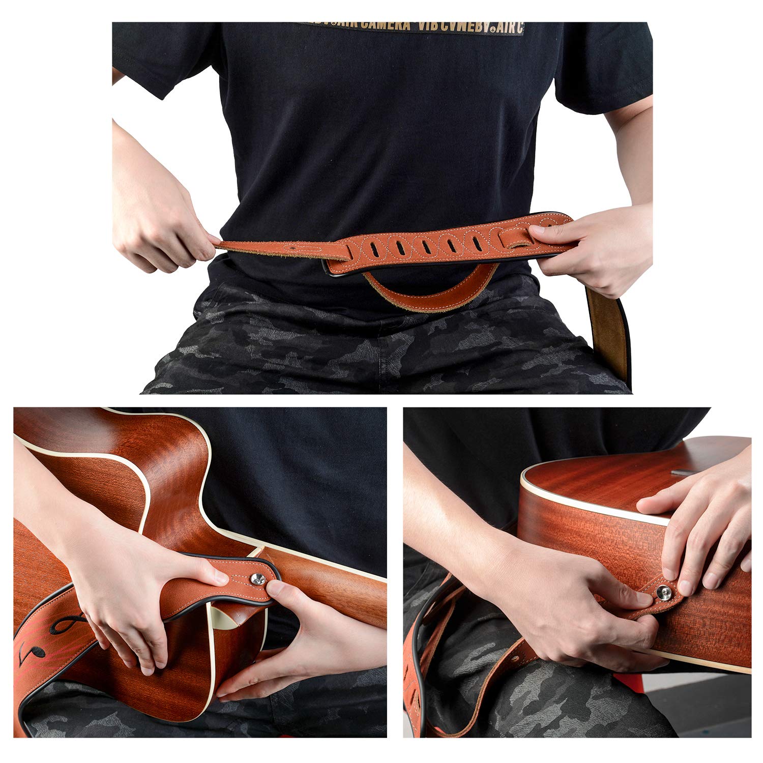 Correa de cuero para guitarra, bajo, guitarra eléctrica y guitarra acústica