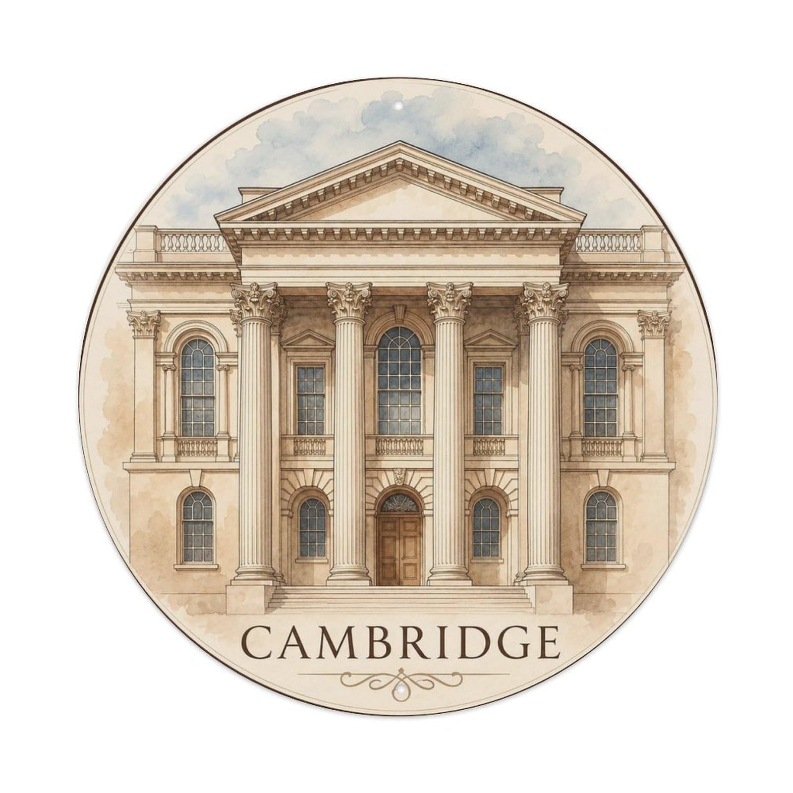 Cambridge Gothic Chapel Landmark Vintage Travel Cityscape Metal Tin Sign Plaque Wall Decor for Cafe, Man Cave, Club Bar, Office, Home Garden Round Metal Poster 8x8Inch