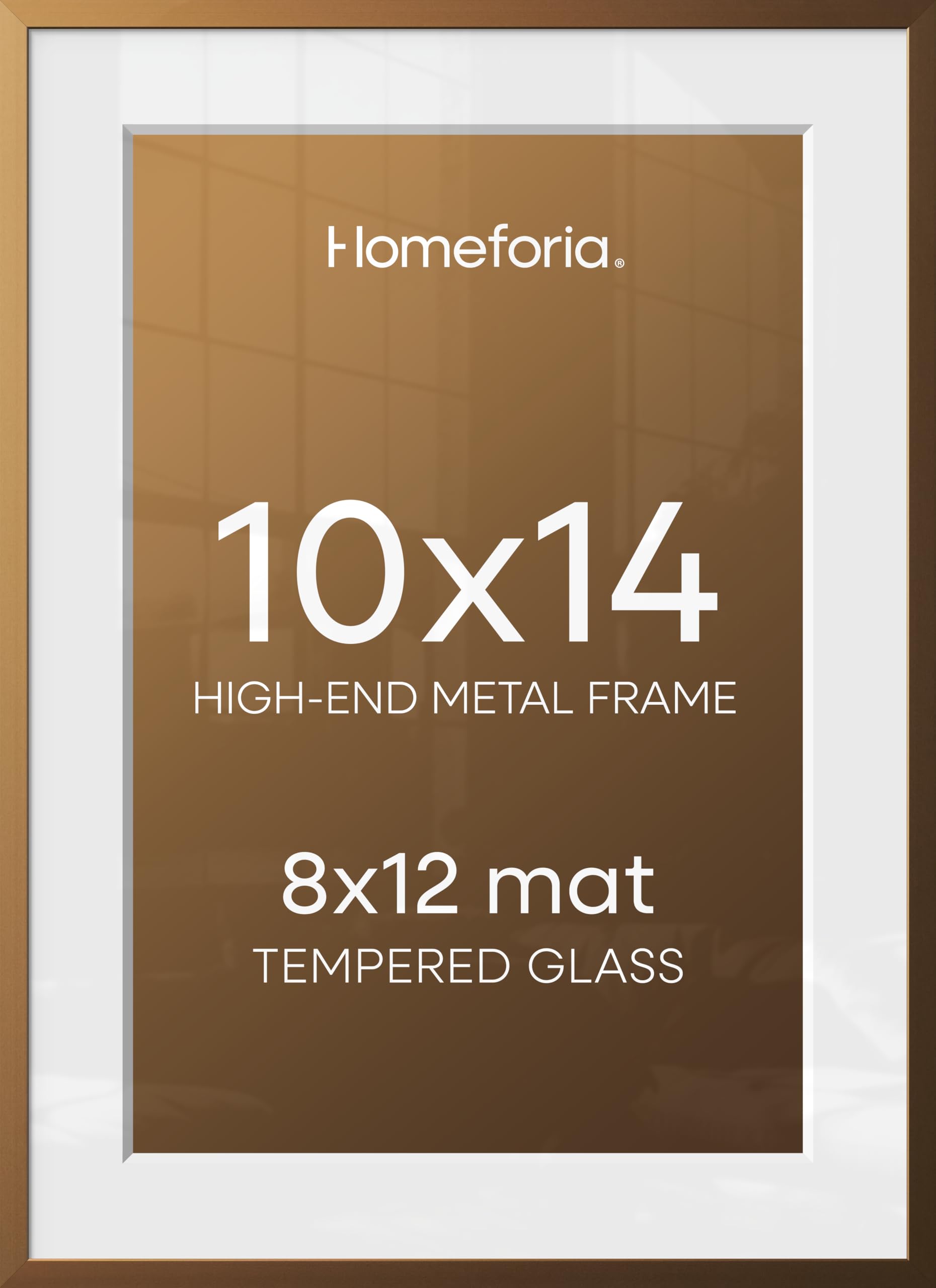 Homeforia 10x14 Bronze Picture Frame, High-End Metal, 8x12 Mat, Glass | High End Aluminum, Tempered Glass, Acid-Free 8x12 Removable Mat, 10x14 in Edge-to-Edge Display 14x10, Wall Kit, Set Of 2