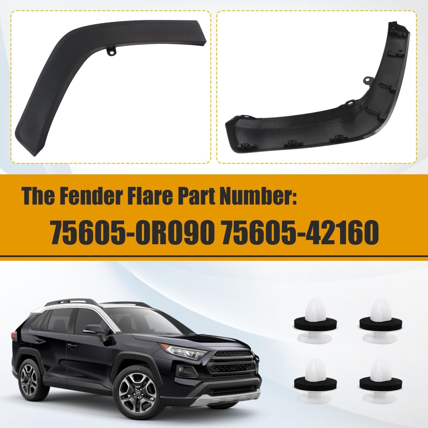 COOL STAR Rear Right Passenger Side Fender Flares Molding Trim Compatible with Toyota Rav4 2019-2021 Replaces 75605-0R090 75605-42160