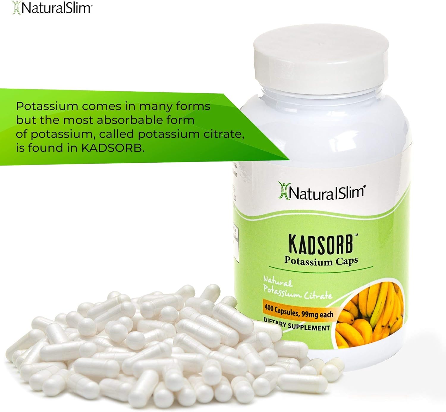 Naturalslim Kadsorb Natural Potassium Citrate - Supports Electrolyte Balance & Normal PH, Non-GMO & Gluten-Free, Absorbable Potassium Supplement with Essential Minerals - 99 mg 400 Capsules : Health & Household