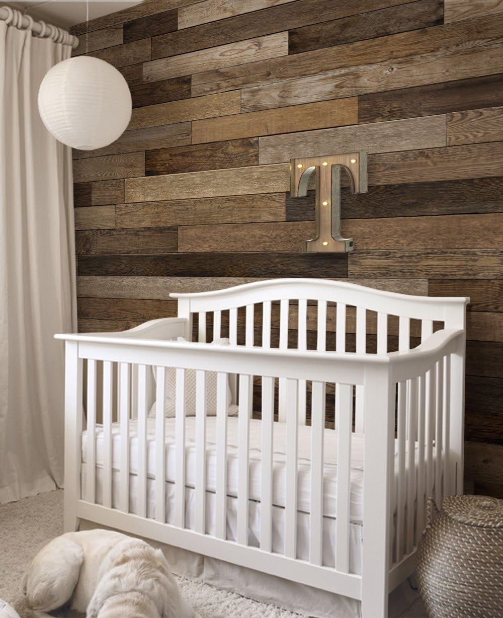 Simple Shapes Reclaimed Wood Mural Wall Art Wallpaper - Peel and Stick (5 Sheet Pack - 2ft x 9ft)