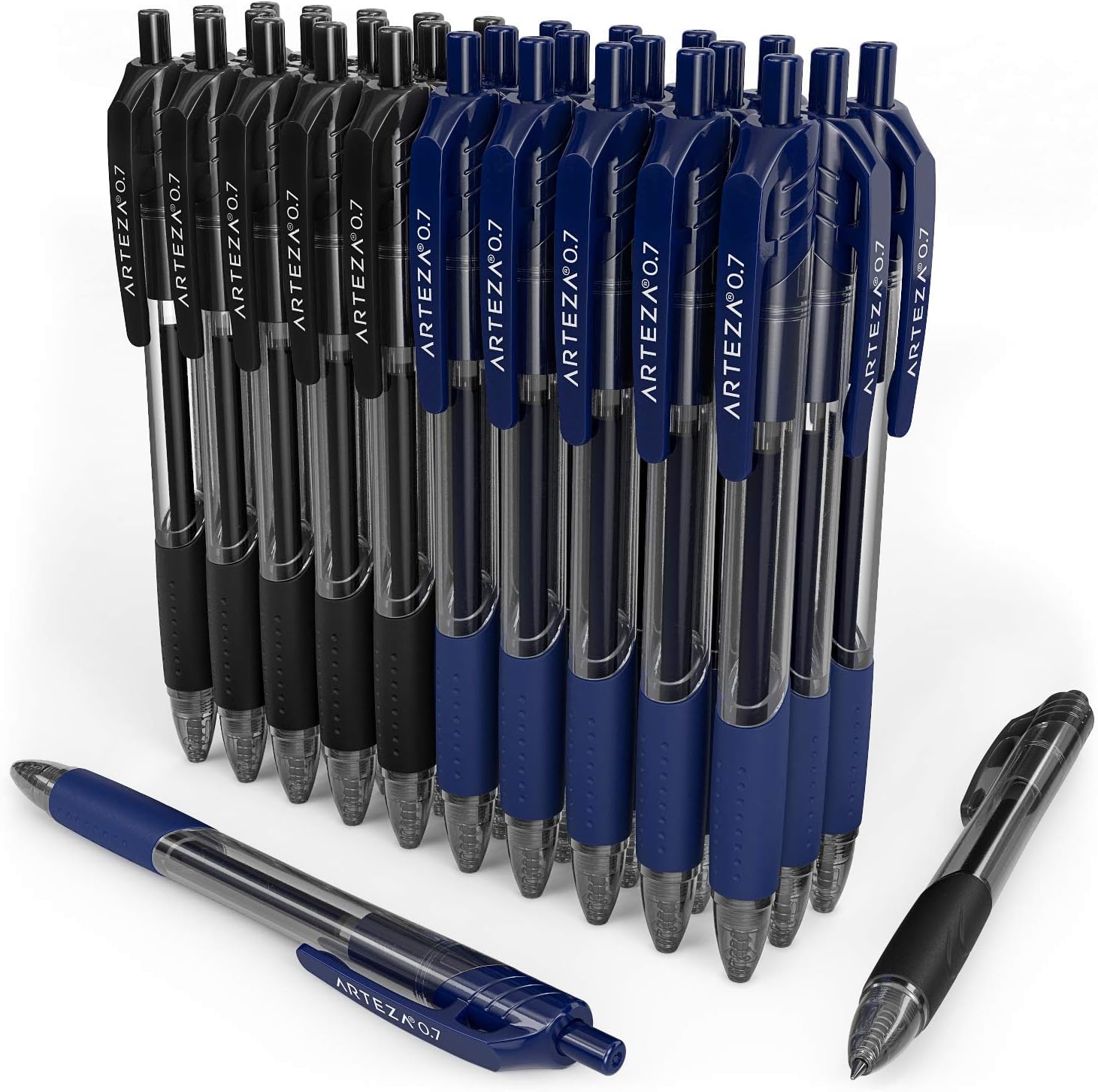 ARTEZA Gel Pens, Set of 30 – 15 Black & 15 Blue Retractable Rollerball Pens, 0.7 mm Medium Point for Office, School & Daily Writing Tasks