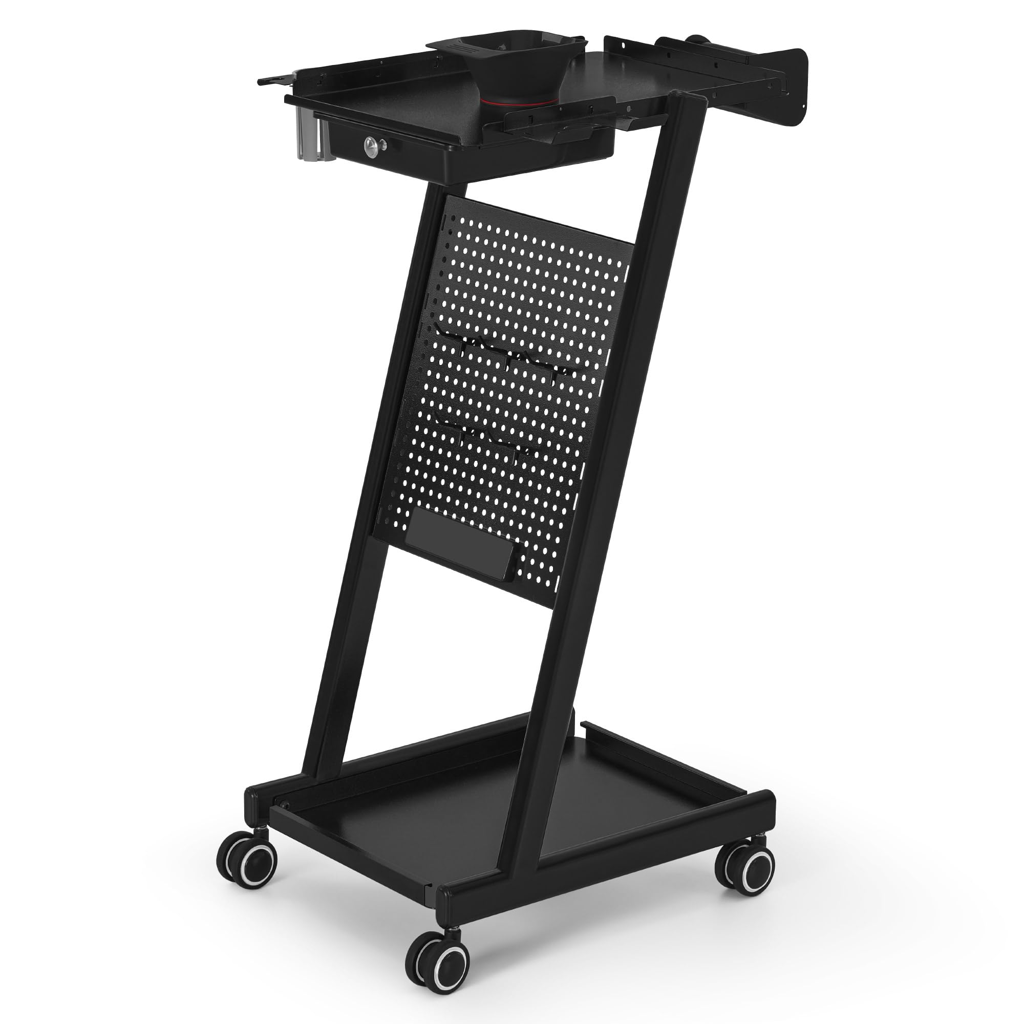BarberPub Friseurwagen mit Schublade & 2 Ablagen, Friseur Arbeitswagen, Beauty Salon Trolley Metall, Rollwagen 47x39x94cm Schwarz