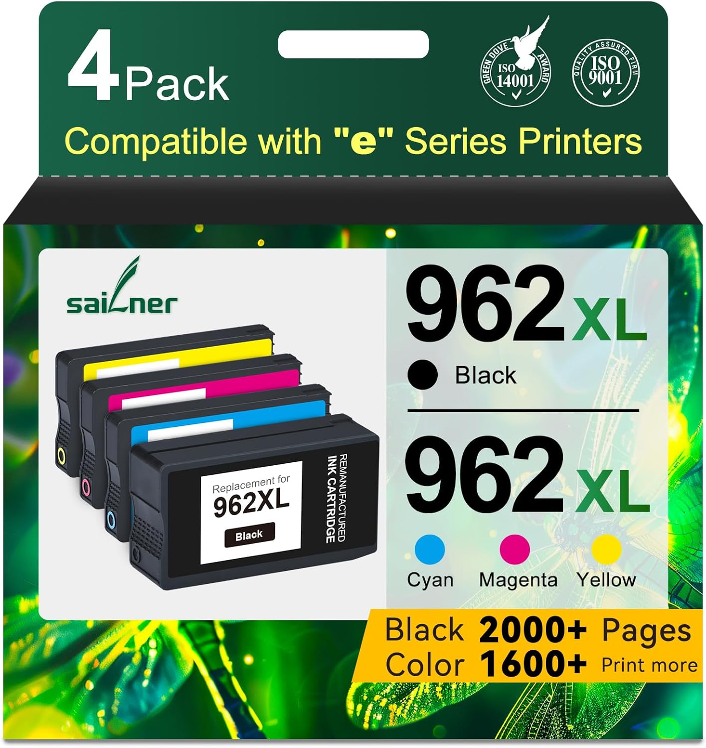 962XL Ink Cartridges for HP 962XL Ink Cartridges Combo Pack Work for HP Officejet Pro 9015e 9010 9025e 9015 9025 9018e 9025e 9020 Printer for HP 962 (4 Pack) 962XL4P