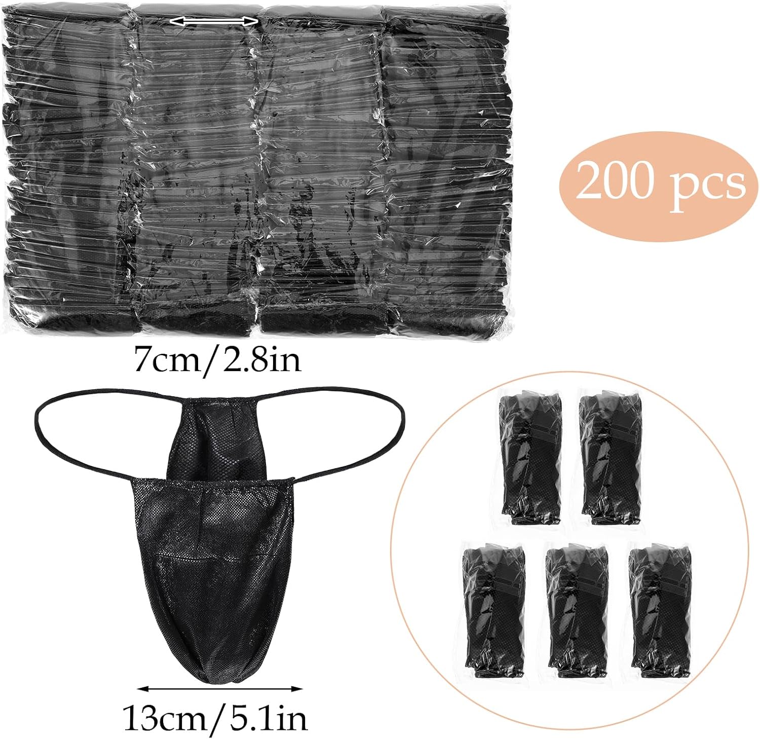 200 Pcs Disposable Thongs Panties, Women Spa Disposable Underwear Breathable Non-woven Fabrics T Thong, Black T-String Panties for Women Spray Tanning Wraps, Individually Wrapped - Image 4