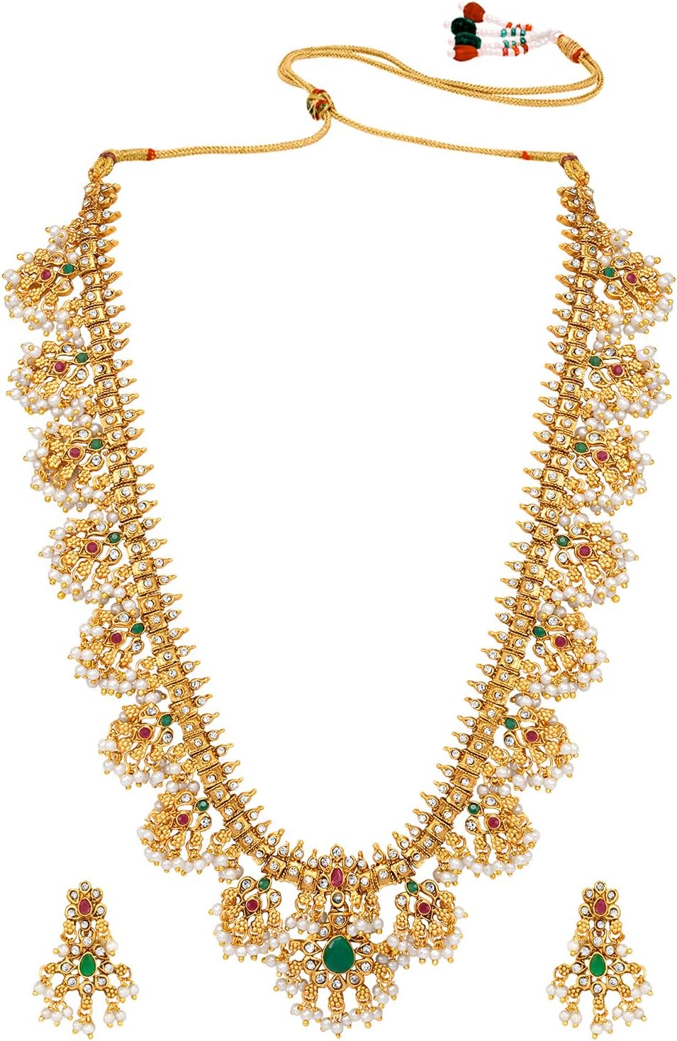 Aheli Traditional South Indian Bridal Necklace with Earrings Temple Bharatanatyam jewelry set for Women