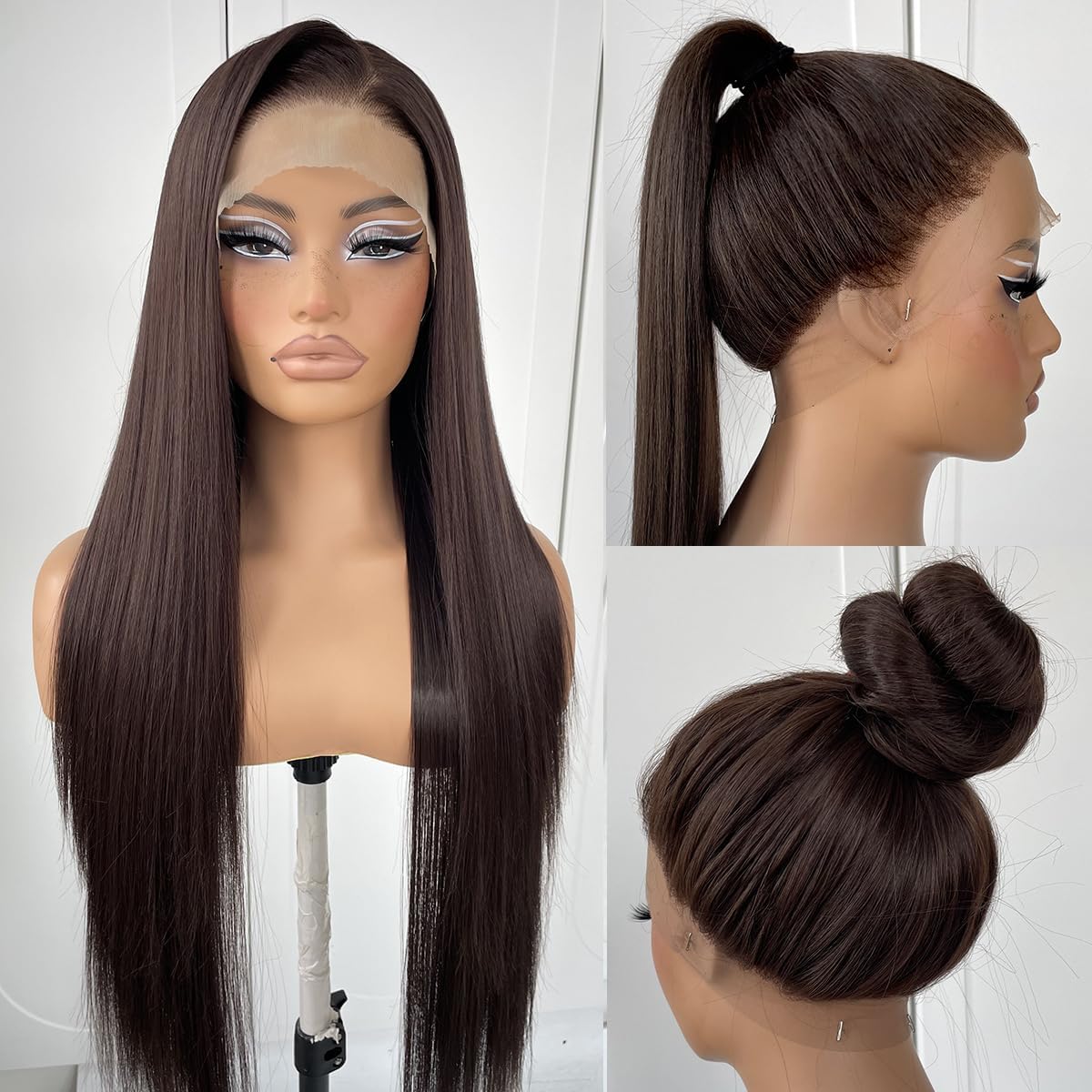 MITIMES 360 Chocolate Brown Glueless Wig Synthetic HD Lace