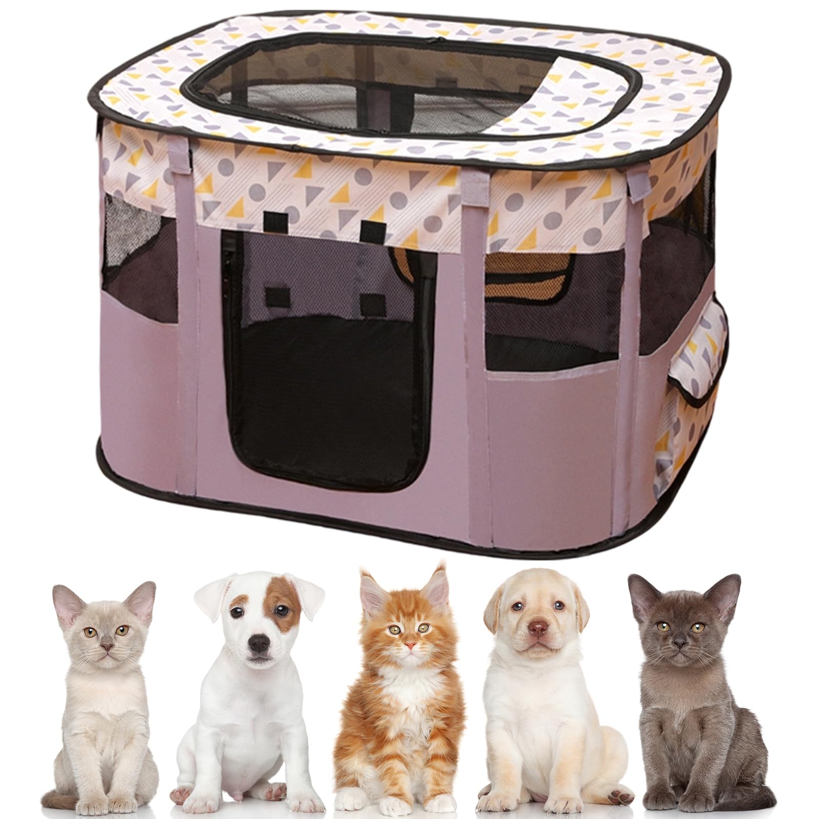 Recinto per Cani Pieghevole 70 x 55 x 40 cm, Recinto per Gatti da Interno Anche per Esterno, Box Traspirante Portatile per Gatti Conigli Cuccioli