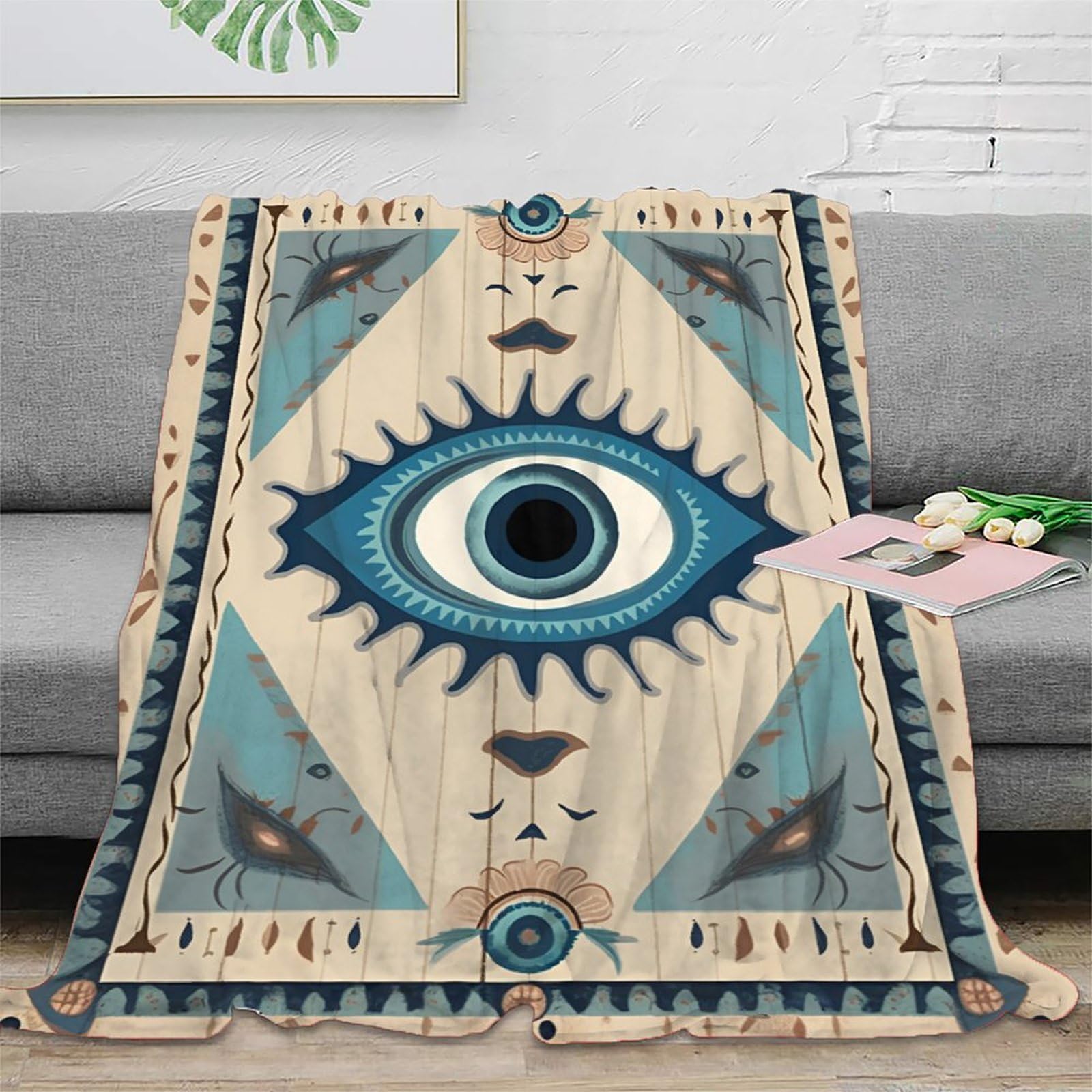 Couverture lavable en machine imprimé œil bleu 3D microfibre douce