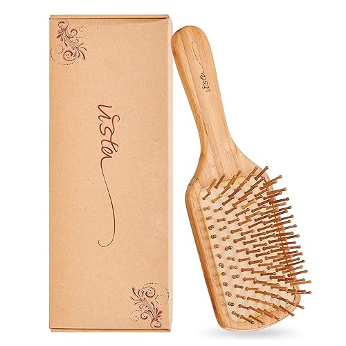 Cepillo y peines de bambú para cabello largo, grueso, rizado, ondulado, seco o dañado, reduce la rotura, el encrespamiento y los enredos