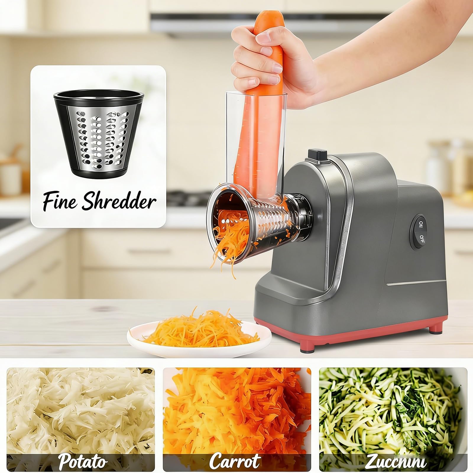 Cortador eléctrico de verduras – Procesador de alimentos resistente de gran capacidad con 4 cuchillas para cortar eficientemente zanahorias, papas y cebollas