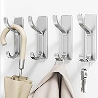 Vista 5 de Pickpiff Ganchos Adhesivos de Pared para Abrigos - Percha de Puerta Resistente de Sujeción, Gancho de Metal para Colgar Toalla, Bolso, Bata, plateado