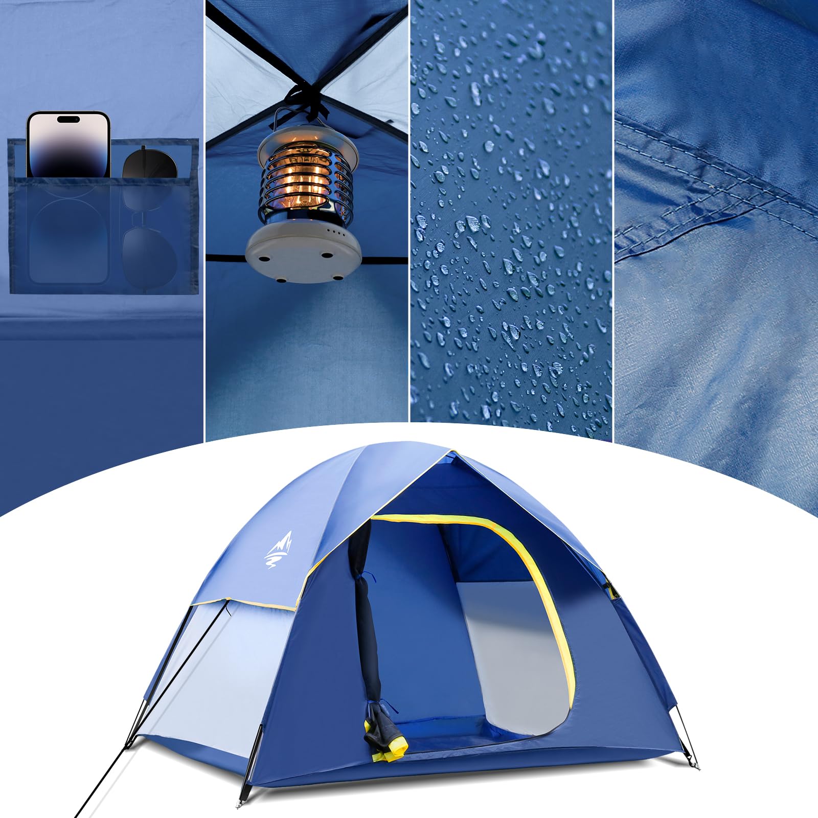 GLADTOP Campingzelt für 3/4 Person, Kuppelzelt, leicht aufbaubares Leichtgewichtszelt Outdoor-Zelt für Camping, Wandern, Backpacking-Zelt, Wurfzelt