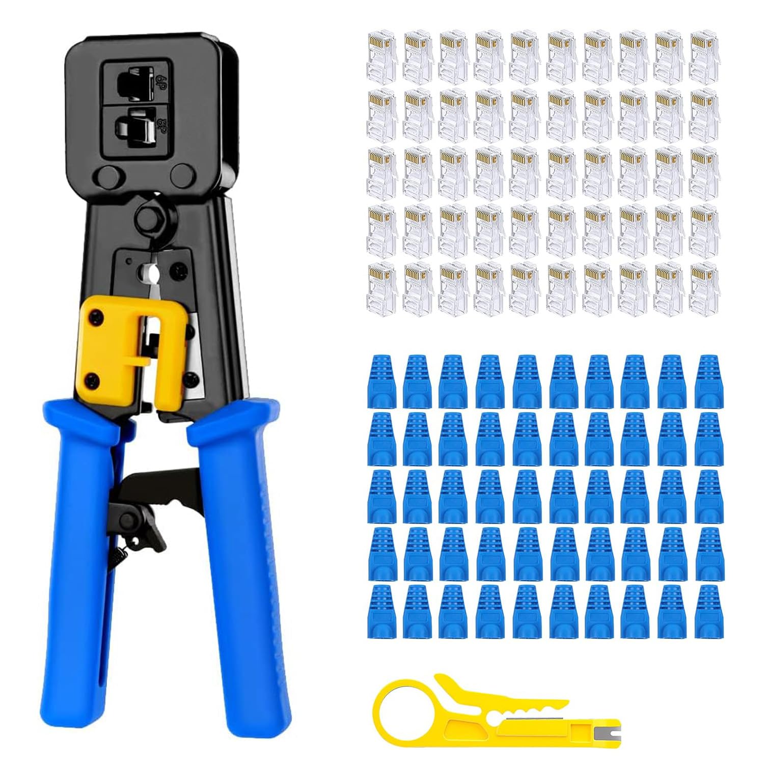 Kit de herramientas de crimpado Ethernet RJ45, Cat5, Cat5e y Cat6 con 50 conectores y cubiertas