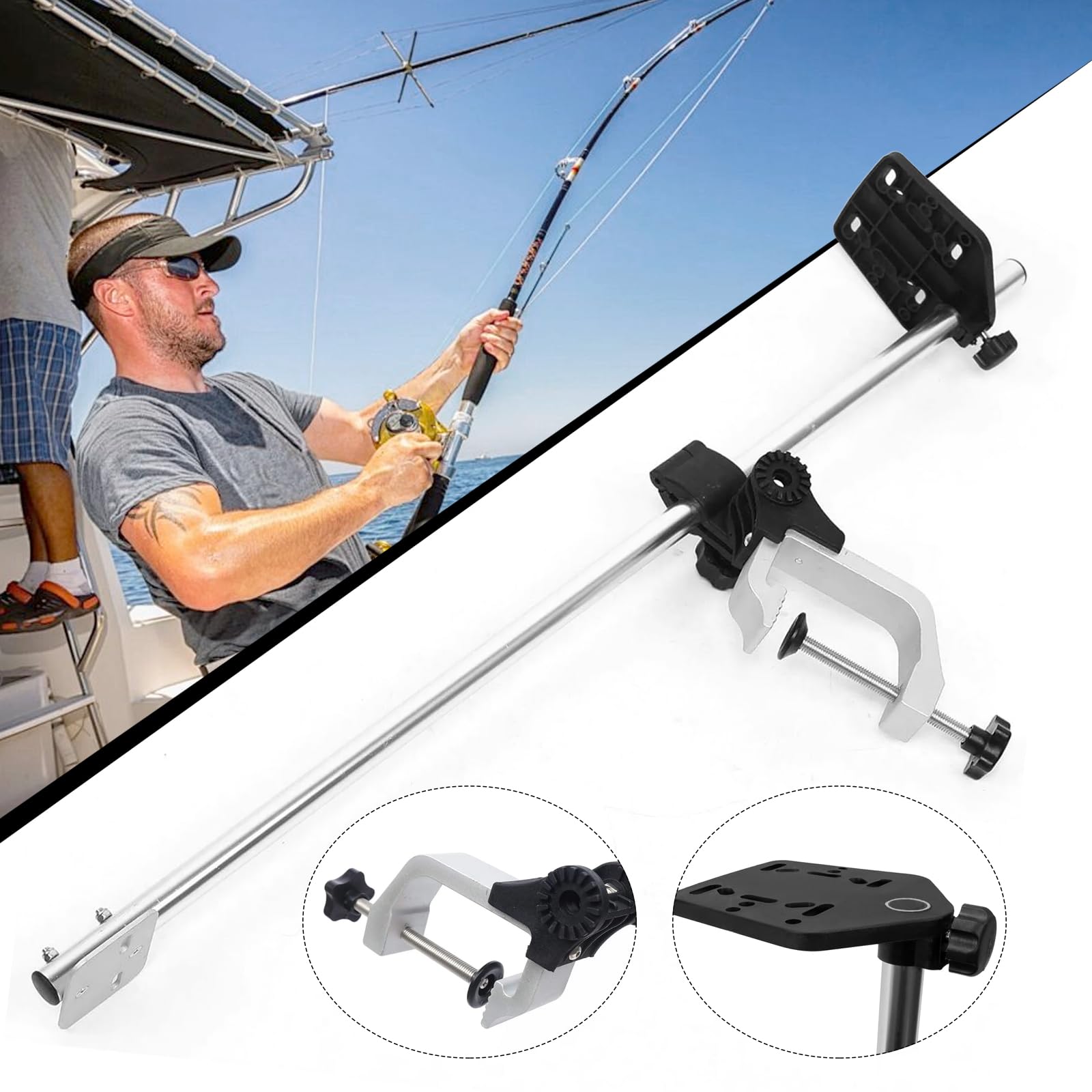 Soporte para Sonda De Pesca Giratorio 360° Aleación De Aluminio Abrazadera Ajustable Universal 80cm