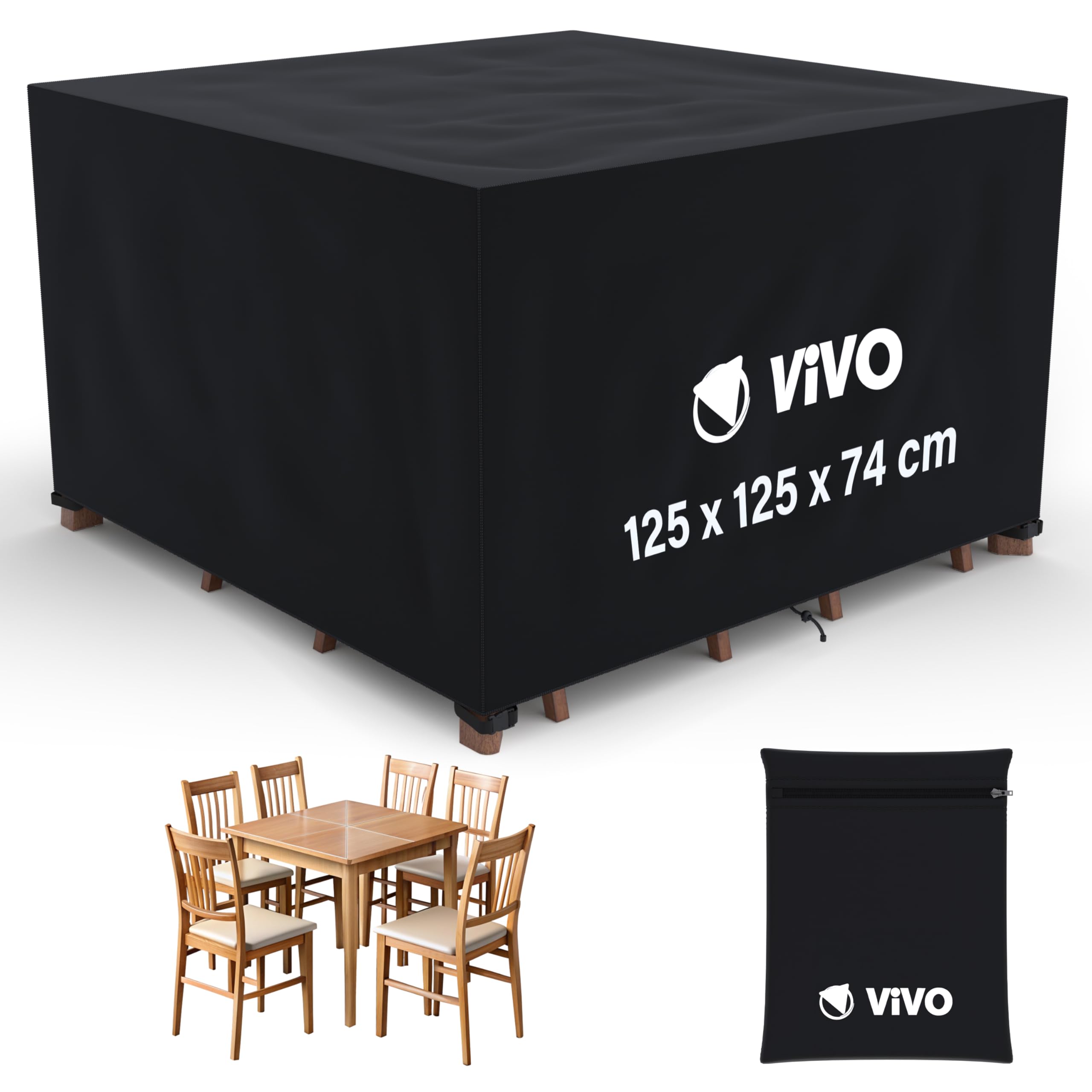 Vivo Technologies Black Garden Furniture Covers 125X125x74cm Rattan Sofa Chair Set Cover Tear Resistant Oxford Fabric 420D Heavy Duty Anti-Uv Outdoor Patio Table Cover With Air Vent