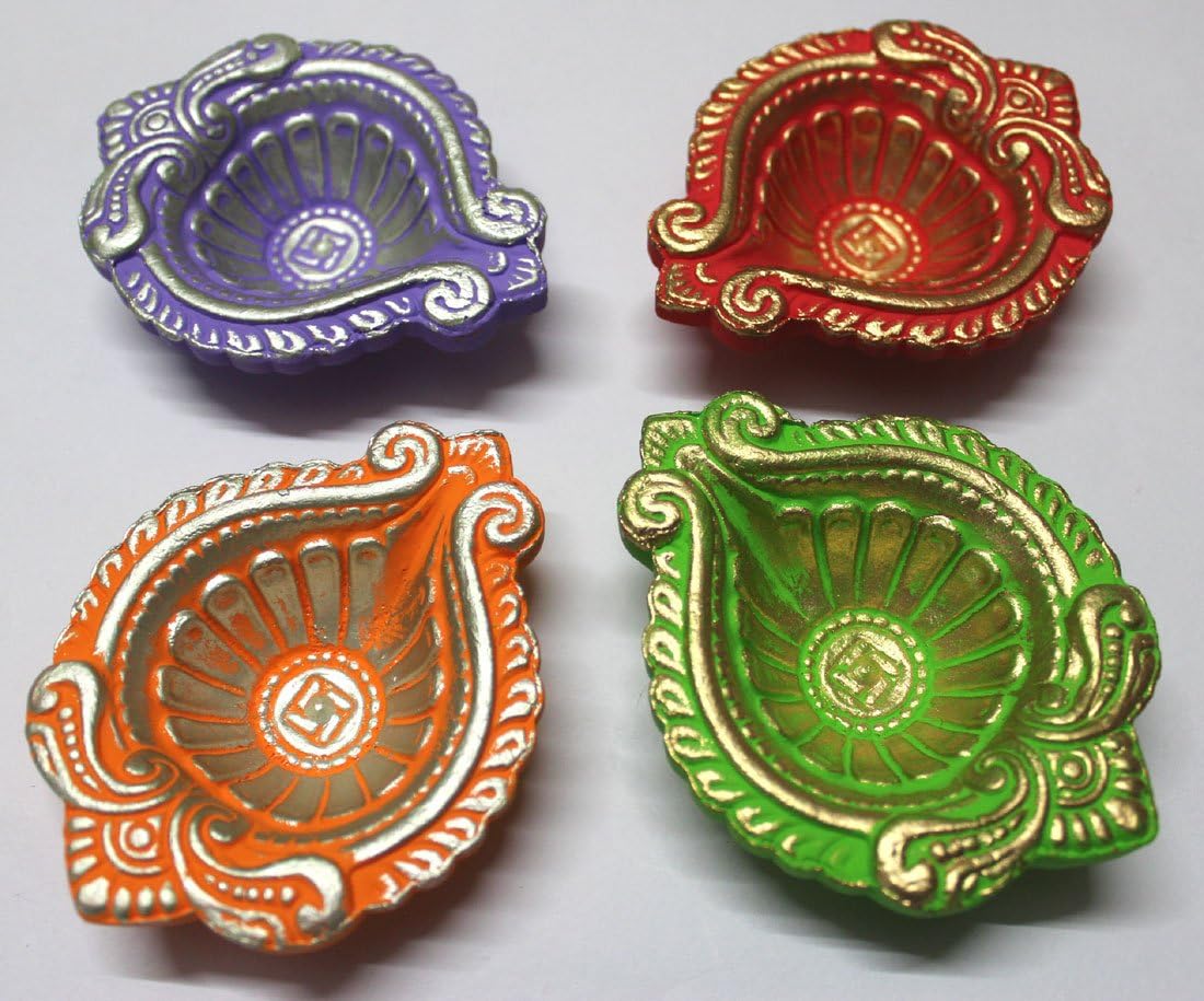 Mango Gifts Diwali Diva Diya Hand Painted Clay Set
