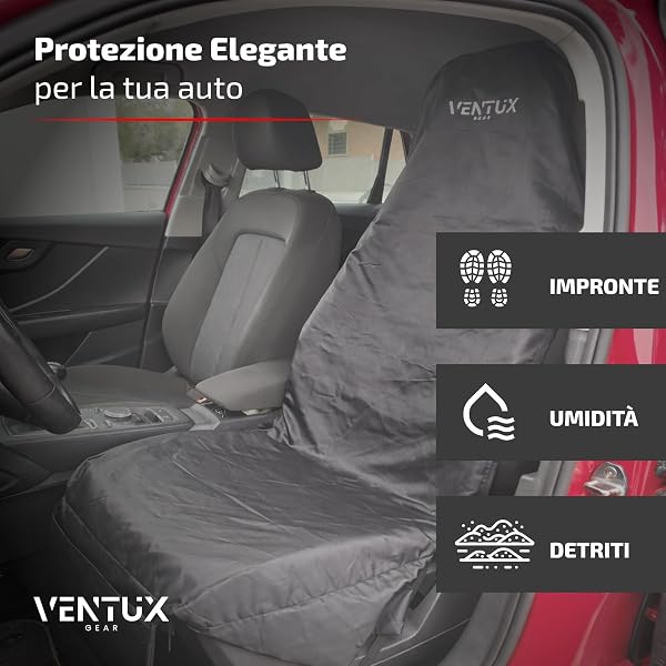 VENTUX GEAR Coprisedile auto impermeabile - Coprisedile singolo universale 132x54 cm - Fodera coprisedile per auto resistente e protettiva per sedile anteriore - 2